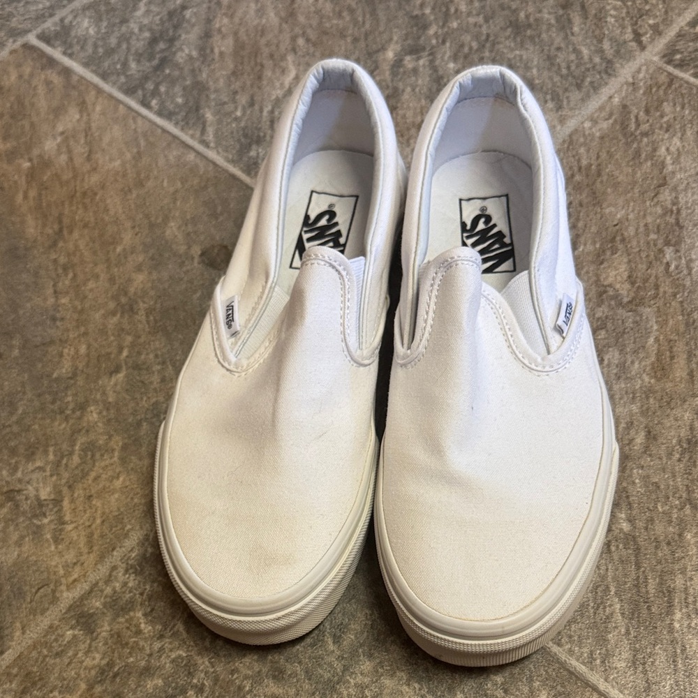 Vans Classic White Canvas Slip-Ons